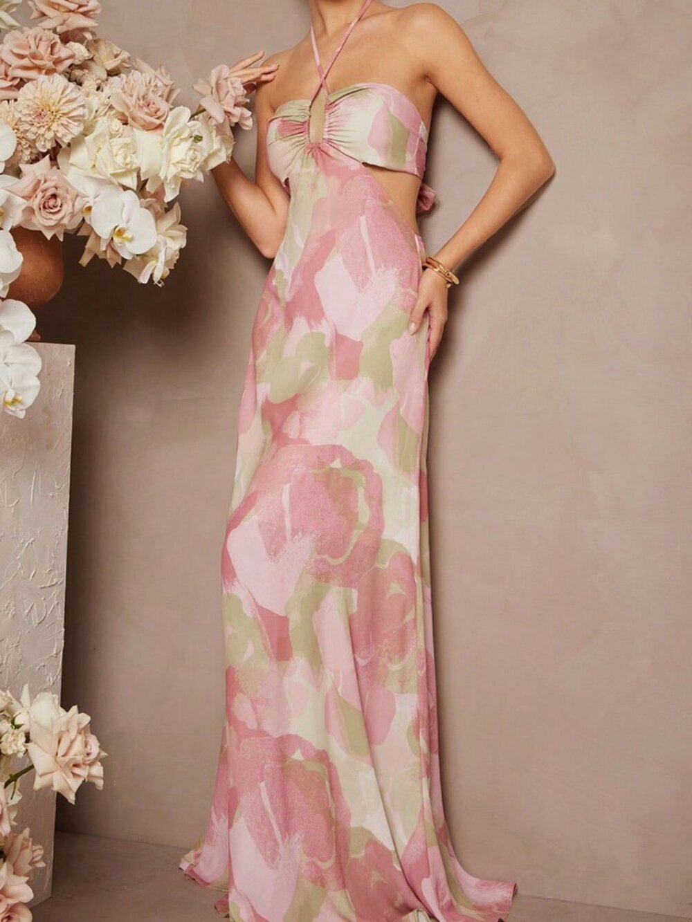 Multicolor Boho Women's Floral Print Halter sleeveless Maxi Dress - Picture 3 of 5